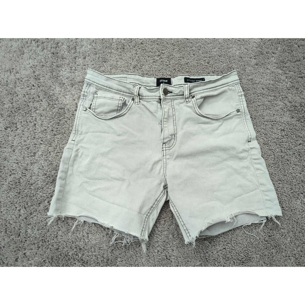 Cotton On Shorts Mens 32 Gray Denim Straight Frayed Hem Stretch Casual